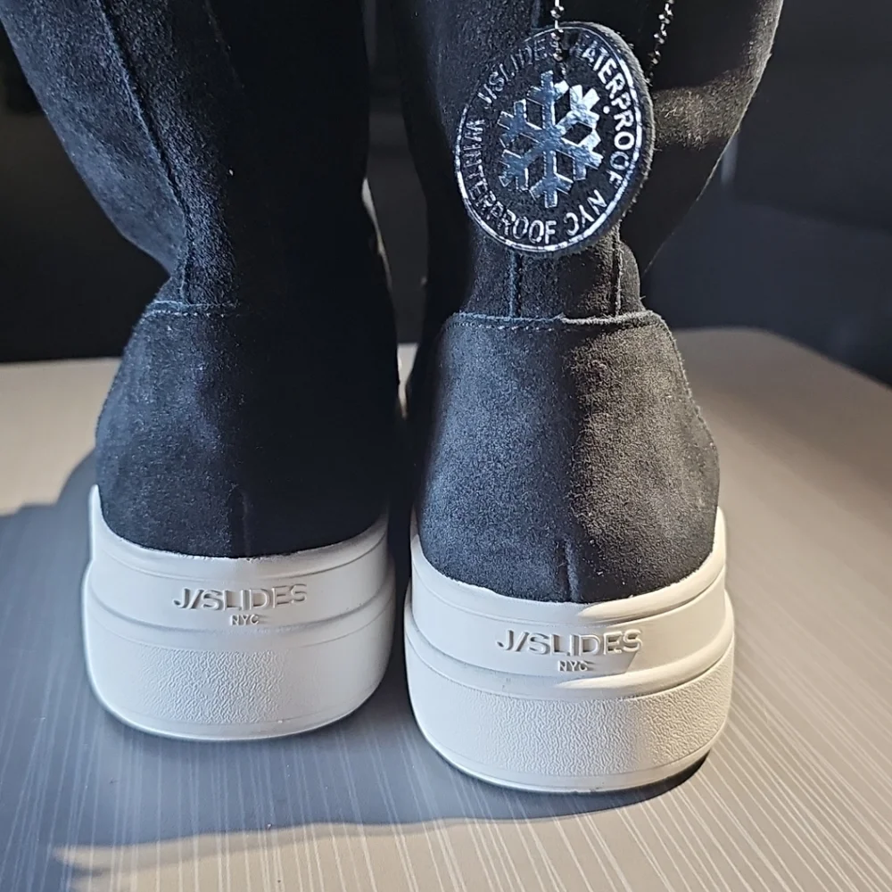 J/Slides NYC Women's Black‎ Torrie Water-Resistant Faux-Fur Boots Size 8 NWOB